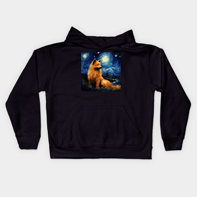 Finnish Spitz Painted in Starry Night style Kids Hoodie by NatashaCuteShop